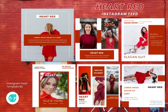 Instagram Feed Template - Heart Red: A Modern Design Asset